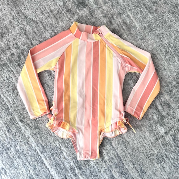 Jessica Simpson Pink and Yellow Striped Kids Swim One Piece - Picture 1 of 3